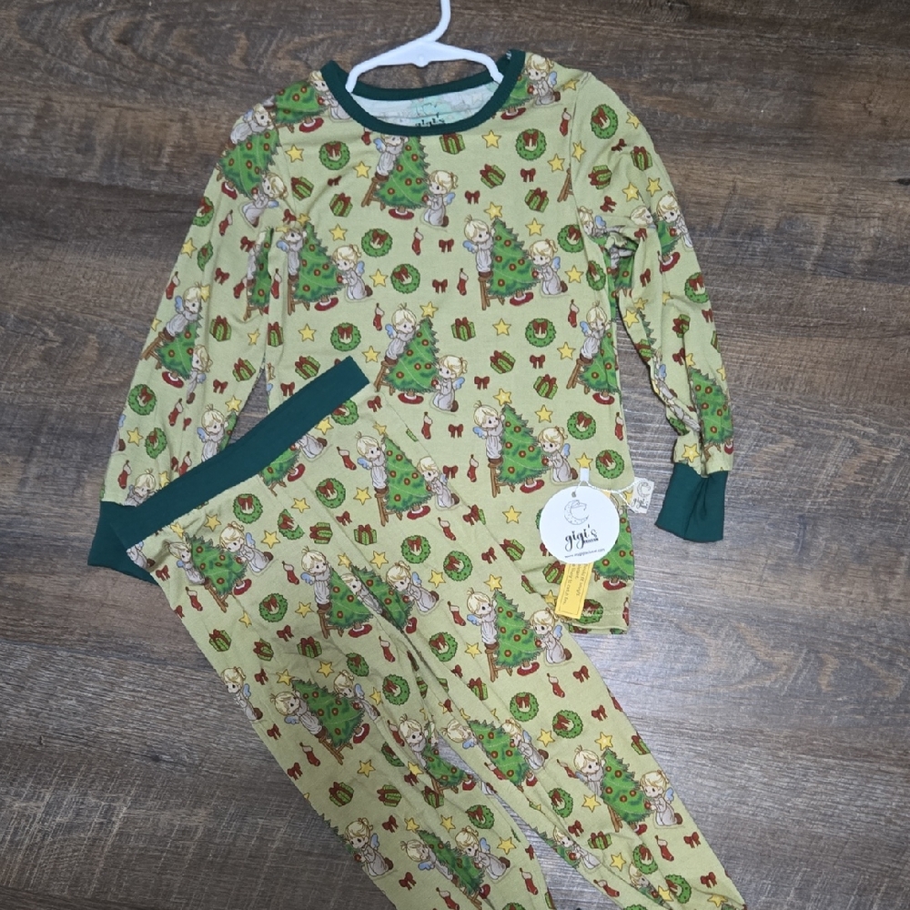 4t Bamboo Kids Holiday Tree Print Pajama Set - Green